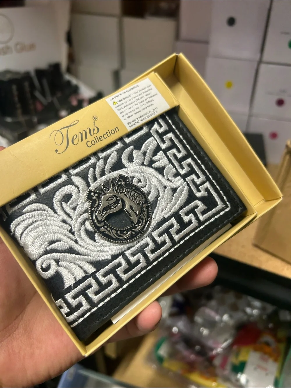 Black Wallet with Silver Embroidered Crest